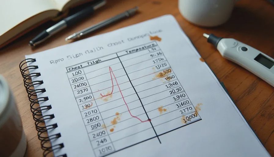 A handwritten temperature log showing turkey breast and thigh temperatures over time on graph paper